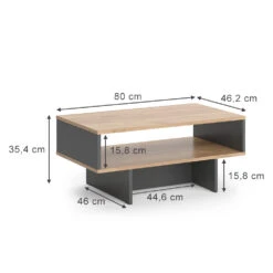 Vicco Couchtisch "Josef", Anthrazit/Goldkraft Eiche, 80 X 35.4 Cm Mit 1 Regal -Vicco 20231228 m6284 03 ol