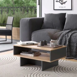 Vicco Couchtisch "Josef", Anthrazit/Goldkraft Eiche, 80 X 35.4 Cm Mit 1 Regal -Vicco 20231228 m6284 04 ol