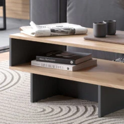 Vicco Couchtisch "Josef", Anthrazit/Goldkraft Eiche, 80 X 35.4 Cm Mit 1 Regal -Vicco 20231228 m6284 05 ol