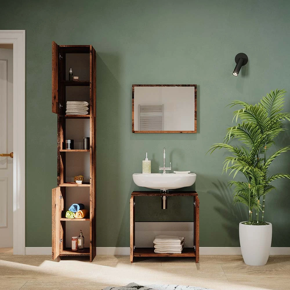 Badmöbel Set "Kiko" Eiche Rustikal 3 Teile, Mit Hochschrank Vicco 6 Badmöbel Set "Kiko" Eiche Rustikal 3 Teile, Mit Hochschrank Vicco – Bild 4