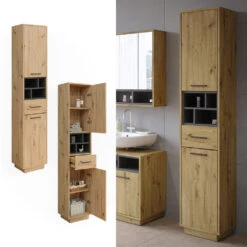 Badschrank "Beatrice" Eiche/Anthrazit 38 X 190 Cm Mit Türen, Schublade Und Offenen Fächern Vicco 11 Badschrank "Beatrice" Eiche/Anthrazit 38 X 190 Cm Mit Türen, Schublade Und Offenen Fächern Vicco -Vicco 20231410 m5592 02 ol