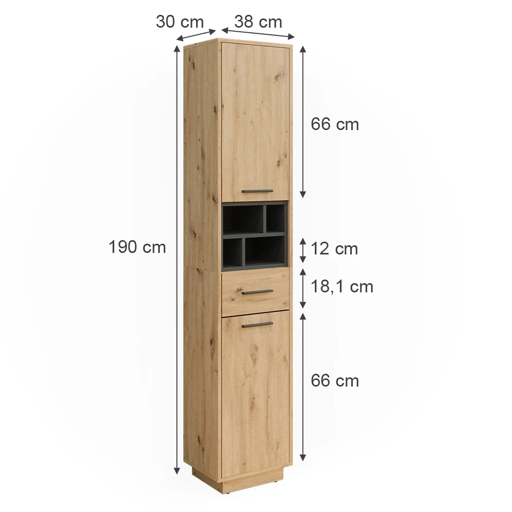 Badschrank "Beatrice" Eiche/Anthrazit 38 X 190 Cm Mit Türen, Schublade Und Offenen Fächern Vicco 6 Badschrank "Beatrice" Eiche/Anthrazit 38 X 190 Cm Mit Türen, Schublade Und Offenen Fächern Vicco – Bild 4