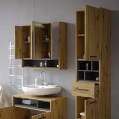 Badschrank "Beatrice" Eiche/Anthrazit 38 X 190 Cm Mit Türen, Schublade Und Offenen Fächern Vicco 13 Badschrank "Beatrice" Eiche/Anthrazit 38 X 190 Cm Mit Türen, Schublade Und Offenen Fächern Vicco -Vicco 20231410 m5592 05 ol