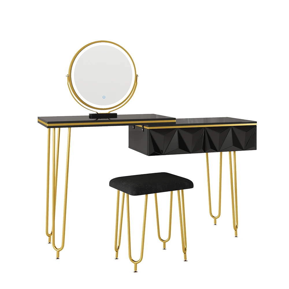 Schminktisch "Bella" Schwarz Hochglanz 120 Cm Mit LED Spiegel Und Hocker Vicco 4 Schminktisch "Bella" Schwarz Hochglanz 120 Cm Mit LED Spiegel Und Hocker Vicco – Bild 2