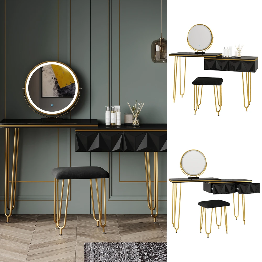 Schminktisch "Bella" Schwarz Hochglanz 120 Cm Mit LED Spiegel Und Hocker Vicco 5 Schminktisch "Bella" Schwarz Hochglanz 120 Cm Mit LED Spiegel Und Hocker Vicco – Bild 3