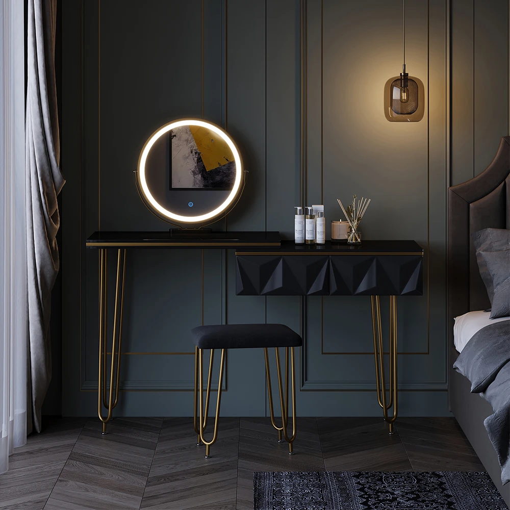 Schminktisch "Bella" Schwarz Hochglanz 120 Cm Mit LED Spiegel Und Hocker Vicco 3 Schminktisch "Bella" Schwarz Hochglanz 120 Cm Mit LED Spiegel Und Hocker Vicco