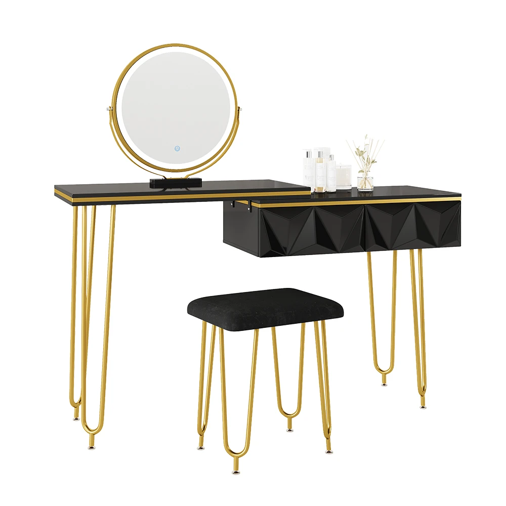 Schminktisch "Bella" Schwarz Hochglanz 120 Cm Mit LED Spiegel Und Hocker Vicco 9 Schminktisch "Bella" Schwarz Hochglanz 120 Cm Mit LED Spiegel Und Hocker Vicco – Bild 7