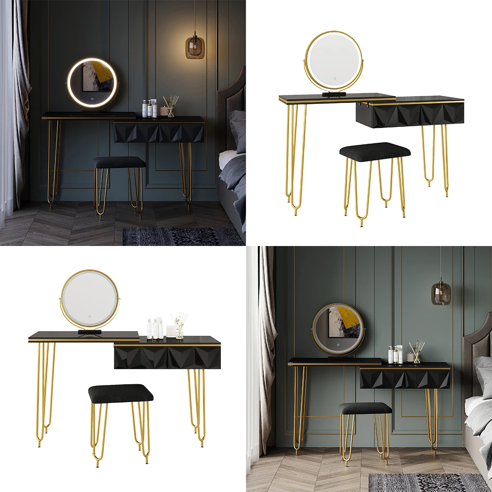 Schminktisch "Bella" Schwarz Hochglanz 120 Cm Mit LED Spiegel Und Hocker Vicco 10 Schminktisch "Bella" Schwarz Hochglanz 120 Cm Mit LED Spiegel Und Hocker Vicco – Bild 8