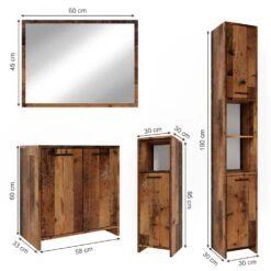 Badmöbel Set "Kiko" Eiche Rustikal 4 Teile Vicco -Vicco 20231423 m5610 03 ol