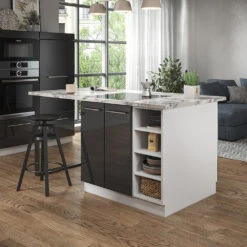 Kücheninsel "Fame-Line" Anthrazit Hochglanz/Weiß 90 Cm Ohne Arbeitsplatte Vicco -Vicco 20231501 m5082 04 ol