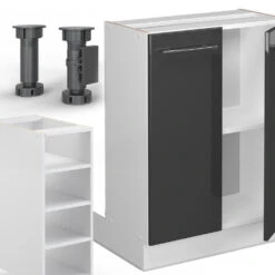 Kücheninsel "Fame-Line" Anthrazit Hochglanz/Weiß 90 Cm Ohne Arbeitsplatte Vicco -Vicco 20231501 m5082 05 ol