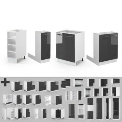 Kücheninsel "Fame-Line" Anthrazit Hochglanz/Weiß 90 Cm Ohne Arbeitsplatte Vicco -Vicco 20231501 m5082 06 ol