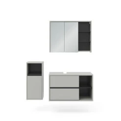Badmöbel Set "Viola" Grau/Anthrazit 3 Teile, Mit Midischrank Vicco