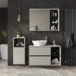 Badmöbel Set "Viola" Grau/Anthrazit 3 Teile, Mit Midischrank Vicco -Vicco 20231623 m5647 04 ol