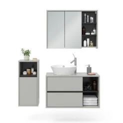 Badmöbel Set "Viola" Grau/Anthrazit 3 Teile, Mit Midischrank Vicco -Vicco 20231623 m5647 07 ol