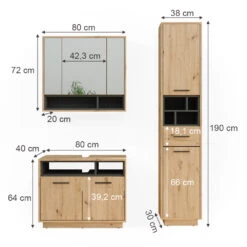 Badmöbel Set "Beatrice" Eiche/Anthrazit 3 Teile, Mit Hochschrank Vicco -Vicco 20231823 m5650 03 ol
