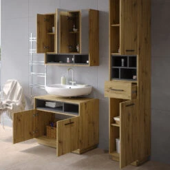 Badmöbel Set "Beatrice" Eiche/Anthrazit 3 Teile, Mit Hochschrank Vicco -Vicco 20231823 m5650 05 ol