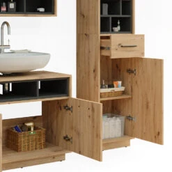 Badmöbel Set "Beatrice" Eiche/Anthrazit 3 Teile, Mit Hochschrank Vicco -Vicco 20231823 m5650 06 ol