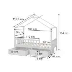Hausbett "Franka" Weiß 80x160 Cm Mit 2 Schubladen Oskar Store -Vicco 20231912 m5553 03 ol