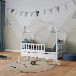 Hausbett "Franka" Weiß 80x160 Cm Mit 2 Schubladen Oskar Store -Vicco 20231912 m5553 04 ol