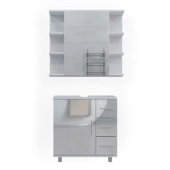 Badmöbel Set "Ilias" Weiß Hochglanz 2 Teile Vicco