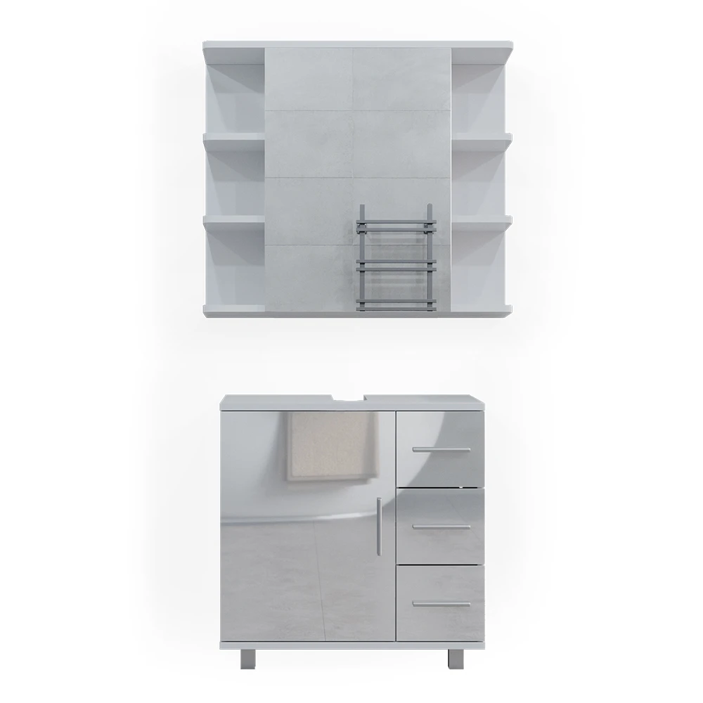 Badmöbel Set "Ilias" Weiß Hochglanz 2 Teile Vicco 3 Badmöbel Set "Ilias" Weiß Hochglanz 2 Teile Vicco