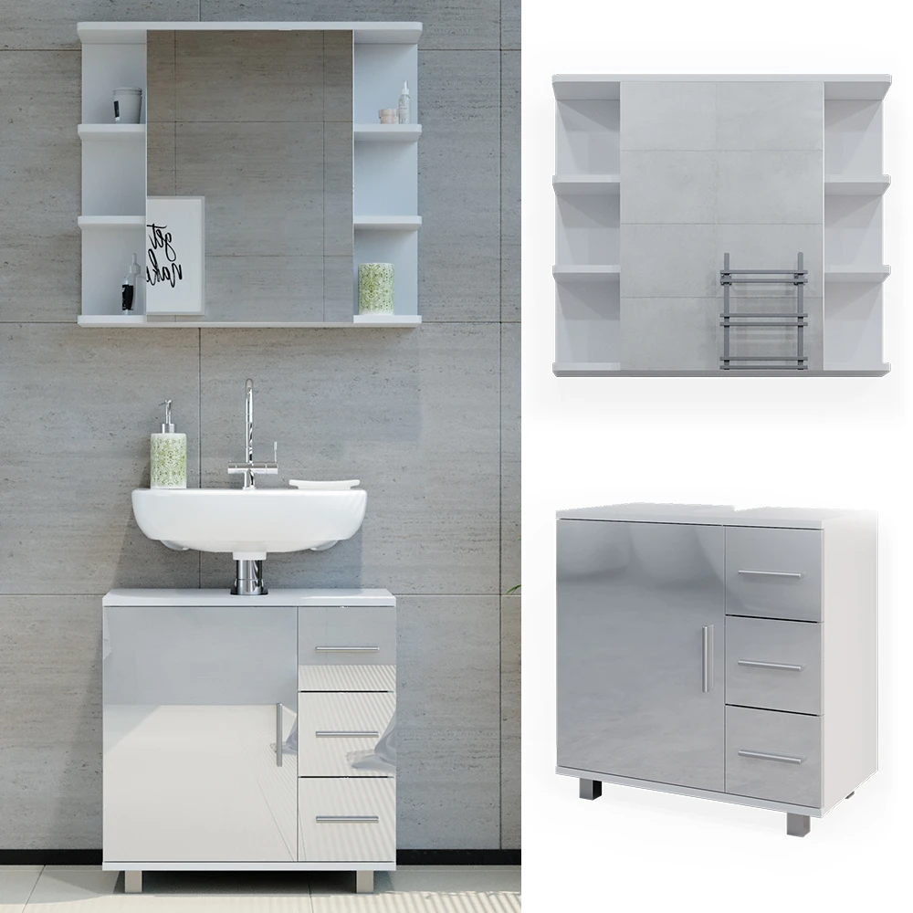 Badmöbel Set "Ilias" Weiß Hochglanz 2 Teile Vicco 4 Badmöbel Set "Ilias" Weiß Hochglanz 2 Teile Vicco – Bild 2