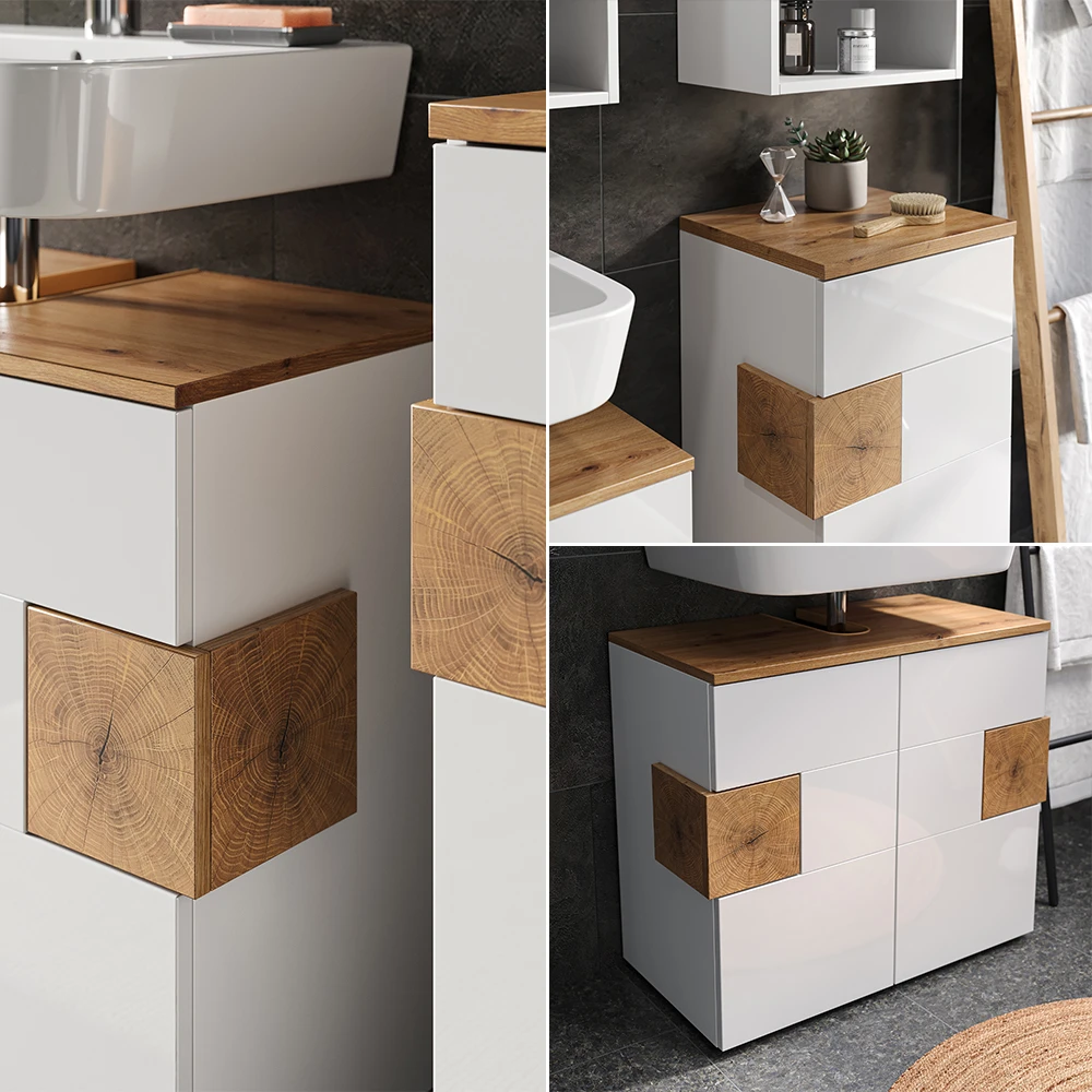 Badmöbel Set "Eden" Weiß Hochglanz/Artisan-Eiche 4 Teile Vicco 7 Badmöbel Set "Eden" Weiß Hochglanz/Artisan-Eiche 4 Teile Vicco – Bild 5