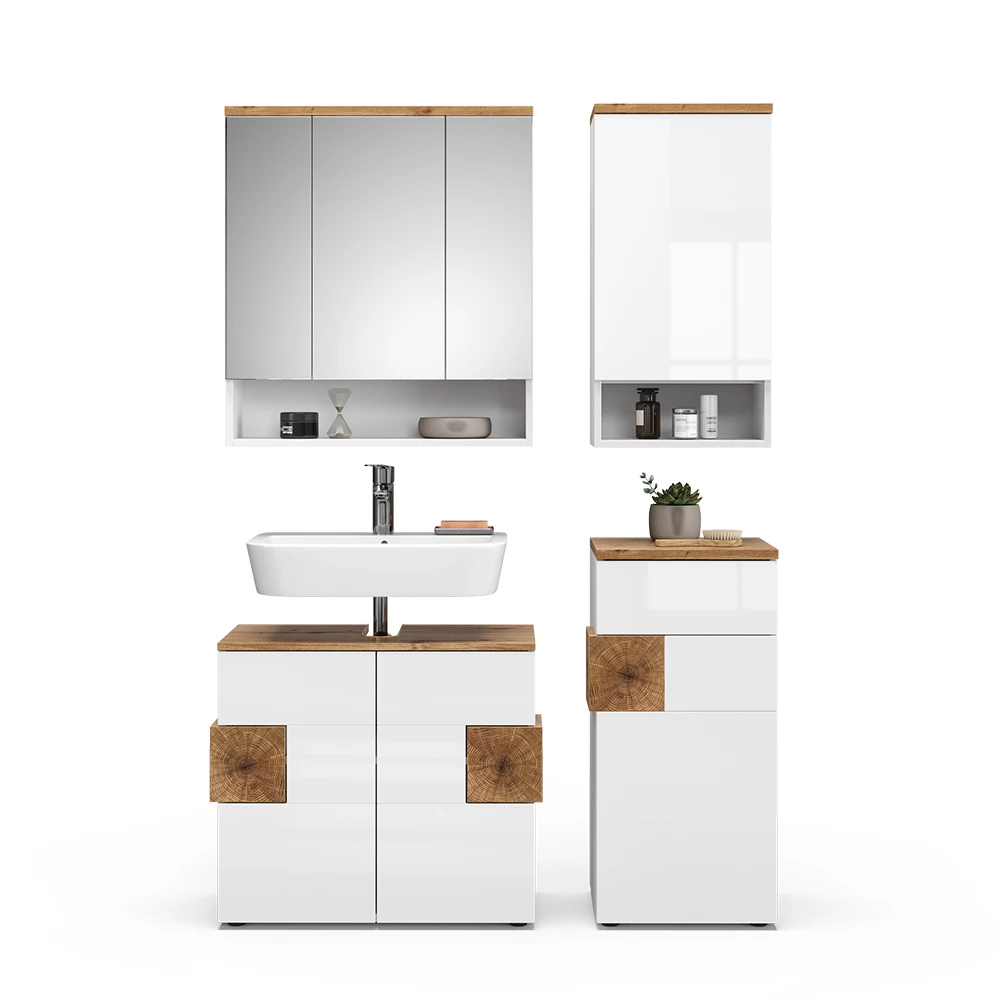 Badmöbel Set "Eden" Weiß Hochglanz/Artisan-Eiche 4 Teile Vicco 9 Badmöbel Set "Eden" Weiß Hochglanz/Artisan-Eiche 4 Teile Vicco – Bild 7