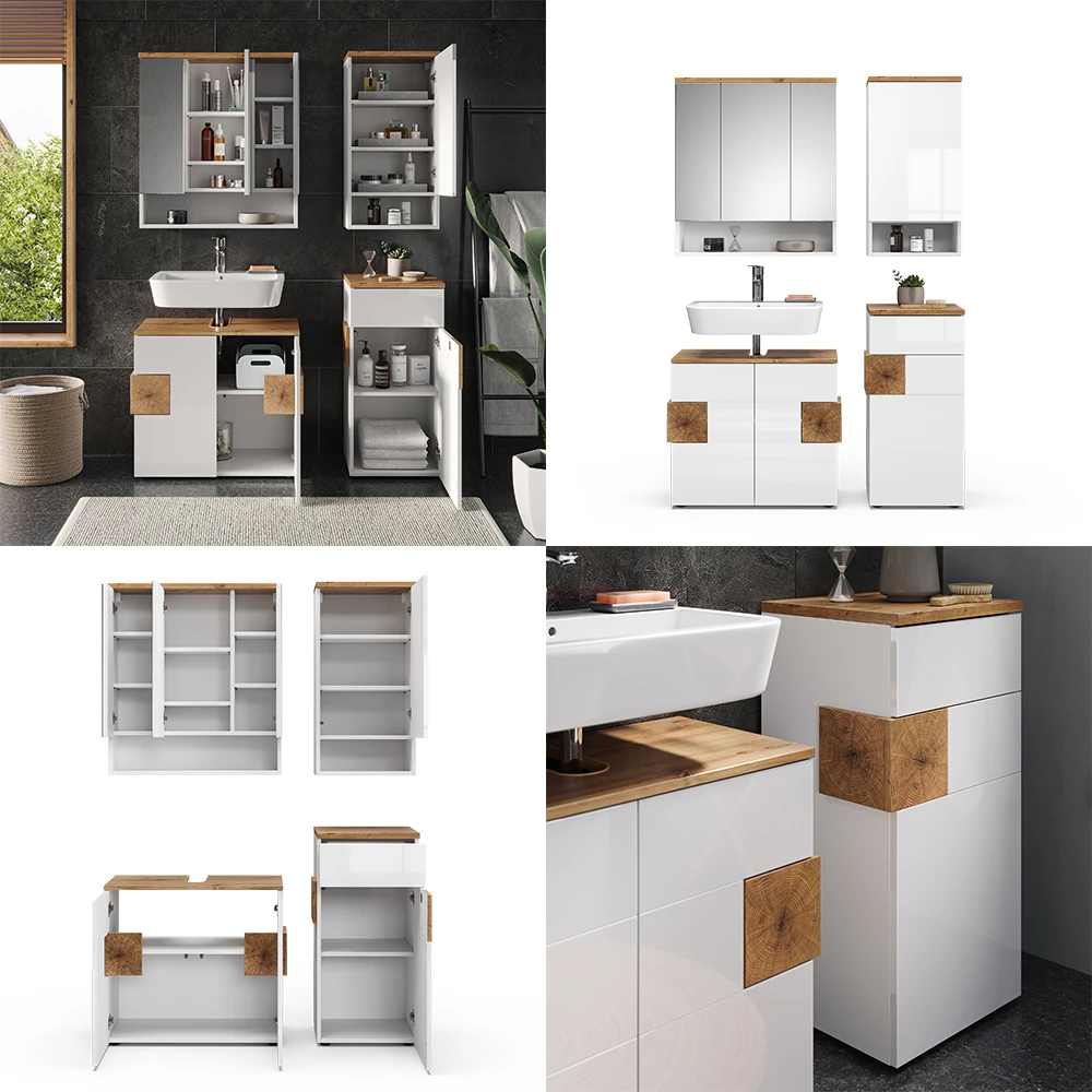 Badmöbel Set "Eden" Weiß Hochglanz/Artisan-Eiche 4 Teile Vicco 10 Badmöbel Set "Eden" Weiß Hochglanz/Artisan-Eiche 4 Teile Vicco – Bild 8