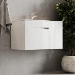 Badmöbel Set "Stefania" Weiß 2 Teile, Unterschrank 80 Cm Vicco -Vicco 20232321 m5494 04 ol