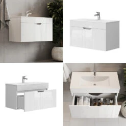 Badmöbel Set "Stefania" Weiß 2 Teile, Unterschrank 80 Cm Vicco -Vicco 20232321 m5494 08 ol