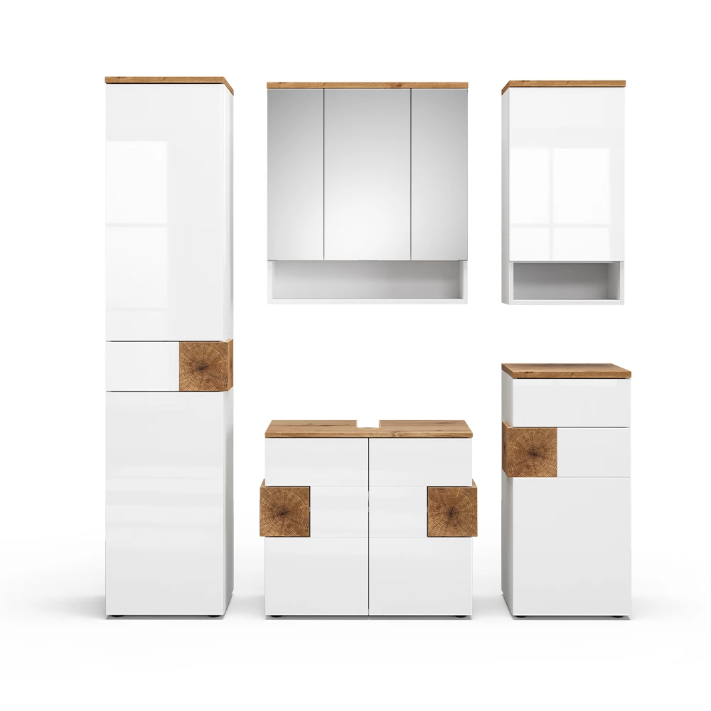 Badmöbel Set "Eden" Weiß Hochglanz/Artisan-Eiche 5 Teile Vicco 3 Badmöbel Set "Eden" Weiß Hochglanz/Artisan-Eiche 5 Teile Vicco
