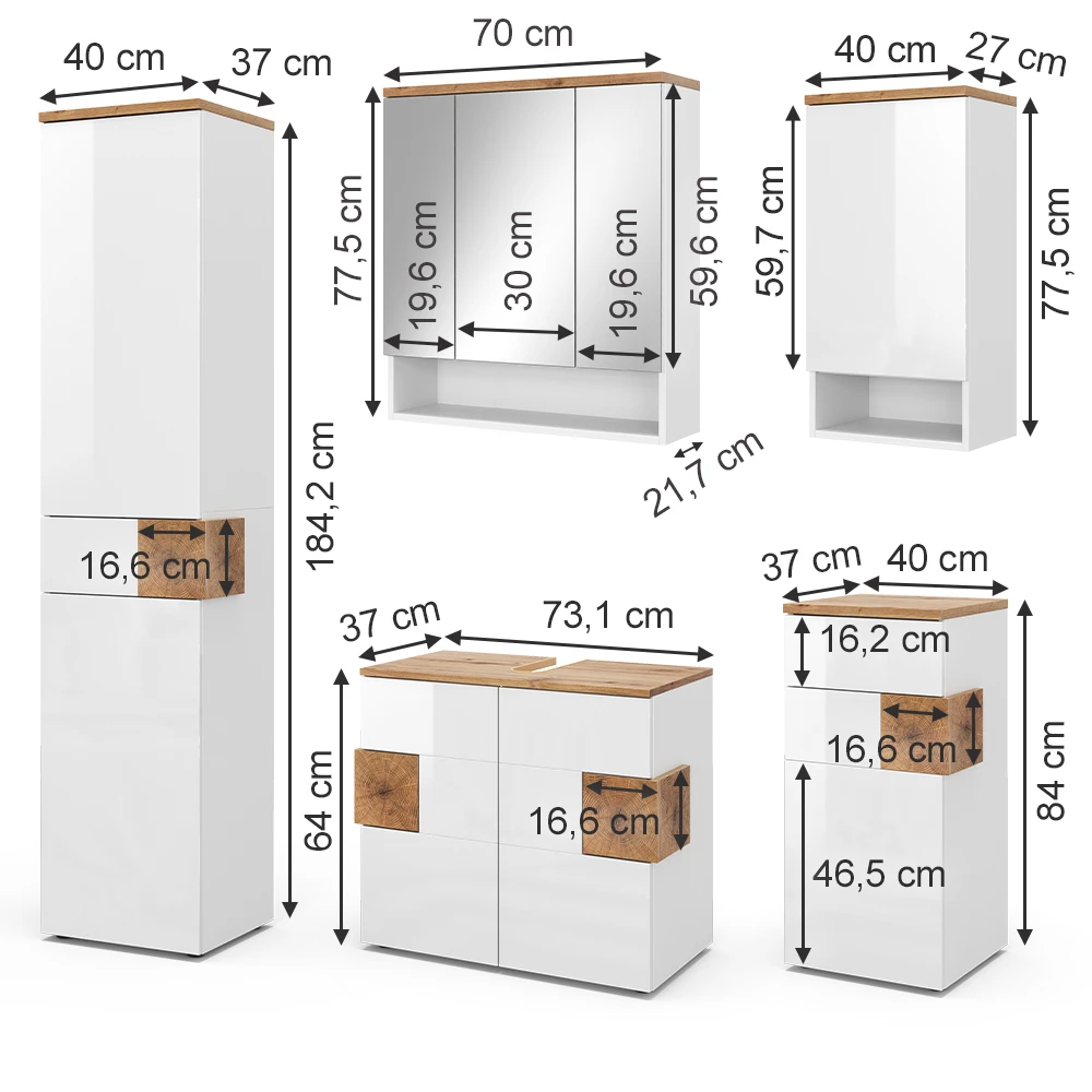 Badmöbel Set "Eden" Weiß Hochglanz/Artisan-Eiche 5 Teile Vicco 5 Badmöbel Set "Eden" Weiß Hochglanz/Artisan-Eiche 5 Teile Vicco – Bild 3