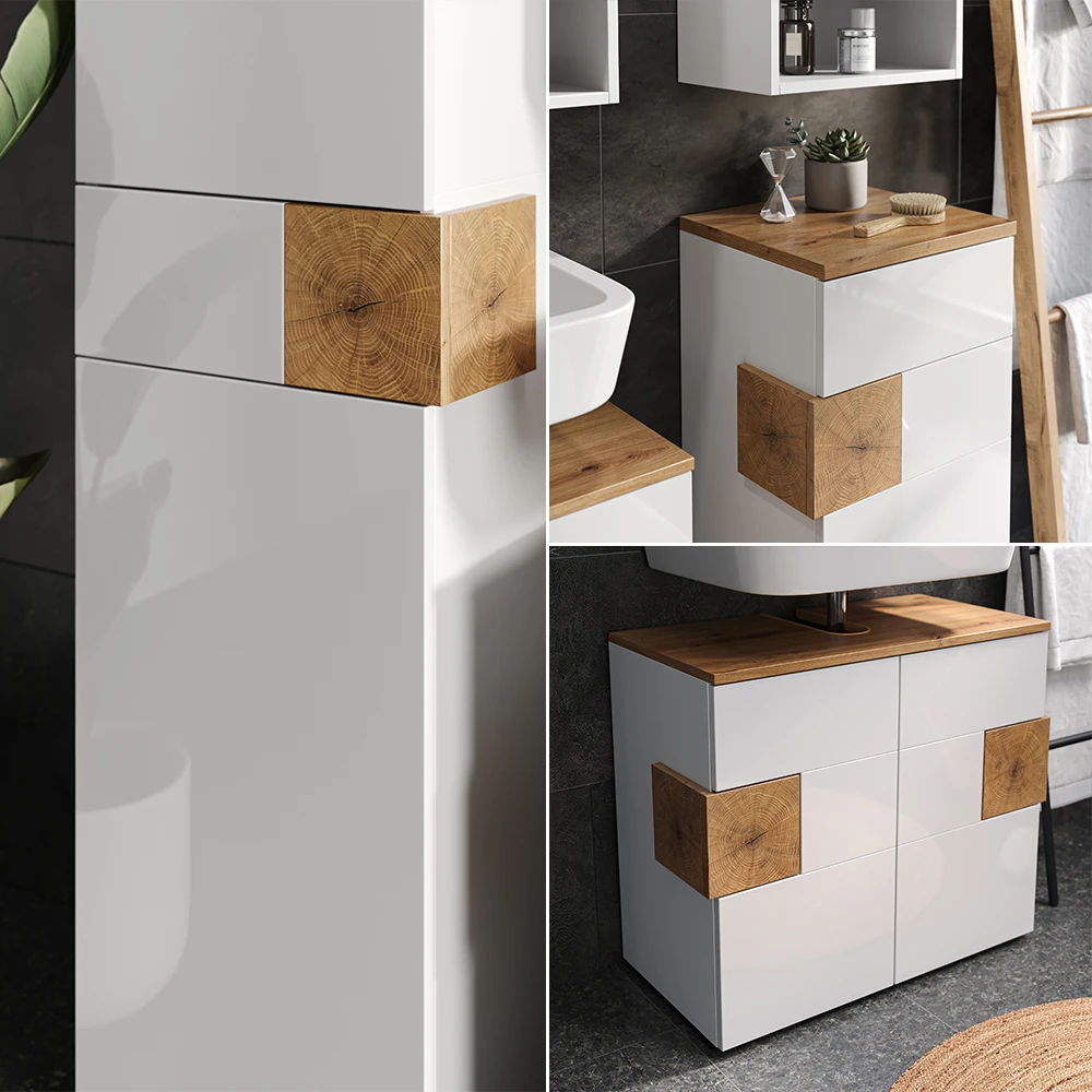 Badmöbel Set "Eden" Weiß Hochglanz/Artisan-Eiche 5 Teile Vicco 7 Badmöbel Set "Eden" Weiß Hochglanz/Artisan-Eiche 5 Teile Vicco – Bild 5