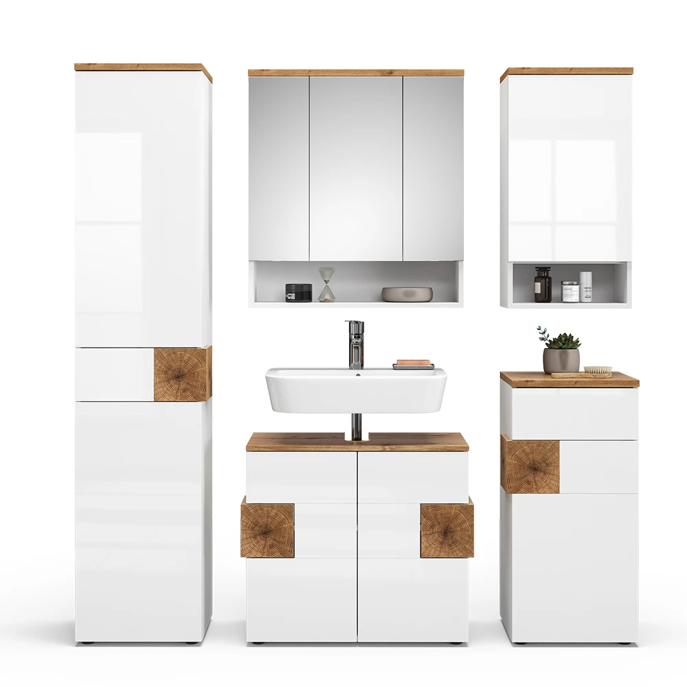 Badmöbel Set "Eden" Weiß Hochglanz/Artisan-Eiche 5 Teile Vicco 9 Badmöbel Set "Eden" Weiß Hochglanz/Artisan-Eiche 5 Teile Vicco – Bild 7