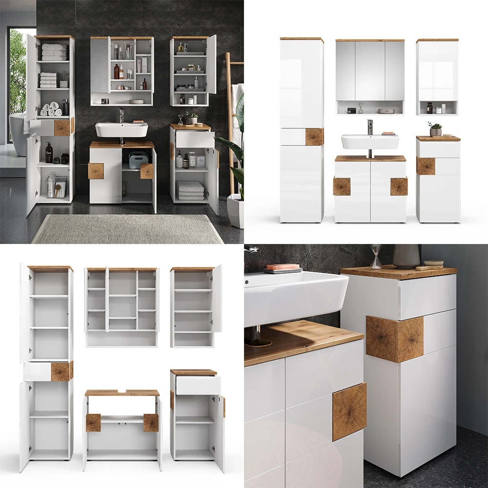 Badmöbel Set "Eden" Weiß Hochglanz/Artisan-Eiche 5 Teile Vicco 10 Badmöbel Set "Eden" Weiß Hochglanz/Artisan-Eiche 5 Teile Vicco – Bild 8