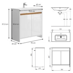 Badmöbel Set "Lemgo" Weiß 2 Teile, Unterschrank 80 Cm Vicco -Vicco 20232421 m5496 03 ol
