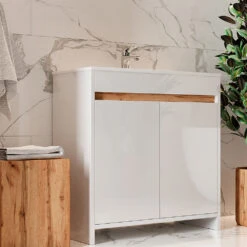 Badmöbel Set "Lemgo" Weiß 2 Teile, Unterschrank 80 Cm Vicco -Vicco 20232421 m5496 04 ol