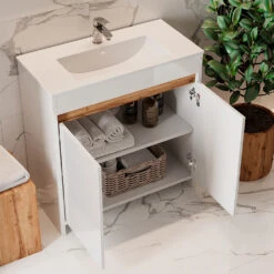 Badmöbel Set "Lemgo" Weiß 2 Teile, Unterschrank 80 Cm Vicco -Vicco 20232421 m5496 05 ol