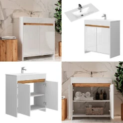 Badmöbel Set "Lemgo" Weiß 2 Teile, Unterschrank 80 Cm Vicco -Vicco 20232421 m5496 08 ol