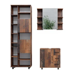 Badmöbel Set "Ilias" Eiche Rustikal 3 Teile, Mit Unterschrank 60 Cm Vicco