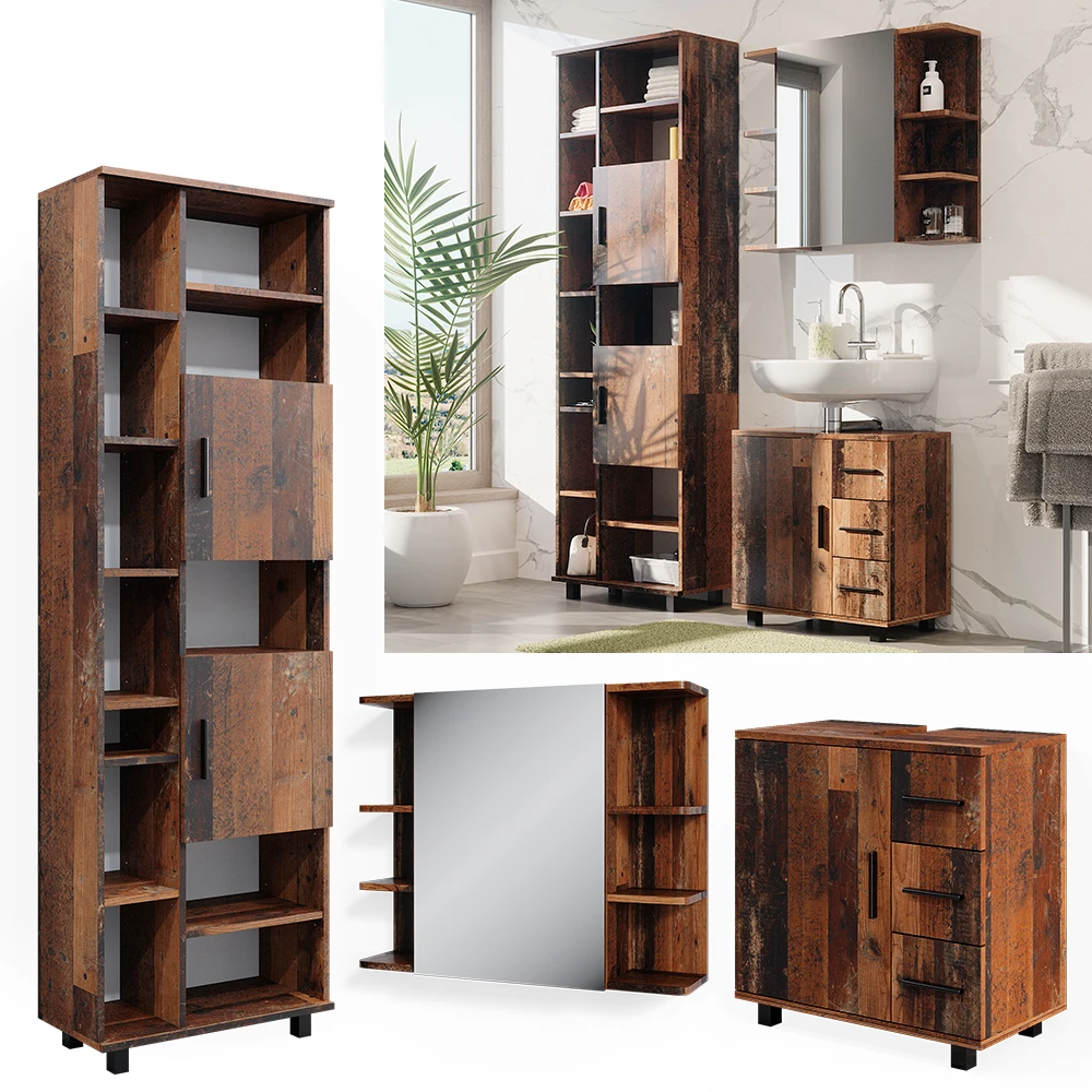 Badmöbel Set "Ilias" Eiche Rustikal 3 Teile, Mit Unterschrank 60 Cm Vicco 4 Badmöbel Set "Ilias" Eiche Rustikal 3 Teile, Mit Unterschrank 60 Cm Vicco – Bild 2