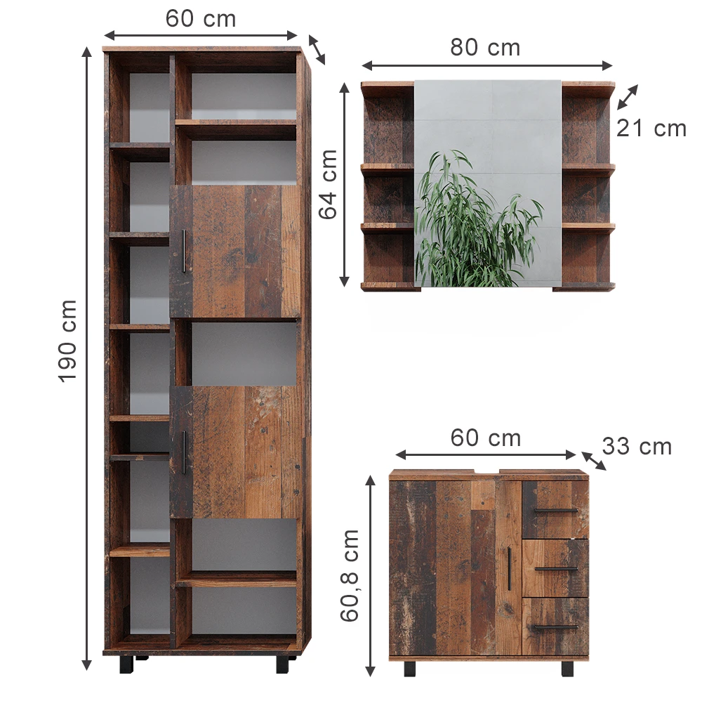 Badmöbel Set "Ilias" Eiche Rustikal 3 Teile, Mit Unterschrank 60 Cm Vicco 5 Badmöbel Set "Ilias" Eiche Rustikal 3 Teile, Mit Unterschrank 60 Cm Vicco – Bild 3