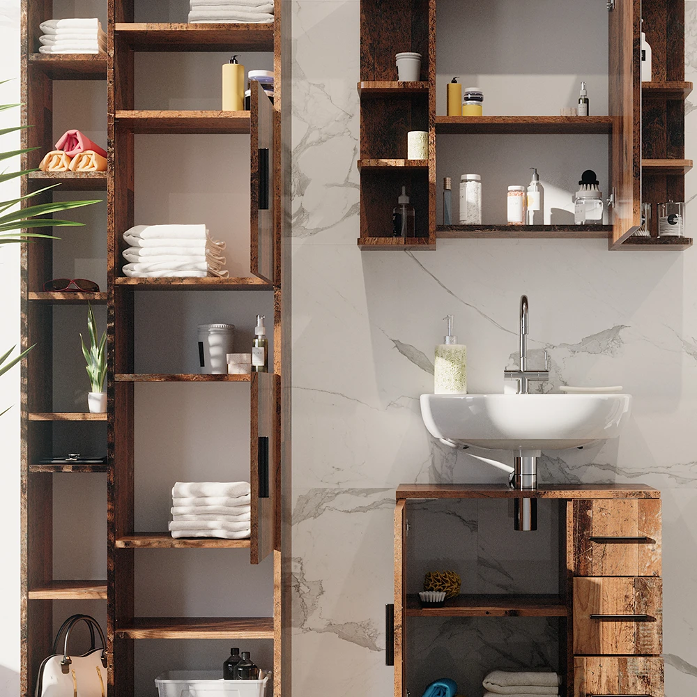 Badmöbel Set "Ilias" Eiche Rustikal 3 Teile, Mit Unterschrank 60 Cm Vicco 7 Badmöbel Set "Ilias" Eiche Rustikal 3 Teile, Mit Unterschrank 60 Cm Vicco – Bild 5