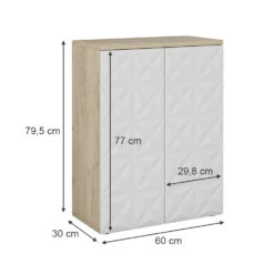 Midischrank "Edge" Weiß/Eiche 60 X 79.5 Cm Mit 2 Türen Und 3 Fächer Vicco -Vicco 20232812 m5665 03 ol