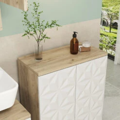 Midischrank "Edge" Weiß/Eiche 60 X 79.5 Cm Mit 2 Türen Und 3 Fächer Vicco -Vicco 20232812 m5665 05 ol