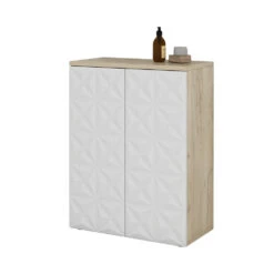 Midischrank "Edge" Weiß/Eiche 60 X 79.5 Cm Mit 2 Türen Und 3 Fächer Vicco -Vicco 20232812 m5665 07 ol