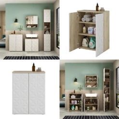 Midischrank "Edge" Weiß/Eiche 60 X 79.5 Cm Mit 2 Türen Und 3 Fächer Vicco -Vicco 20232812 m5665 08 ol