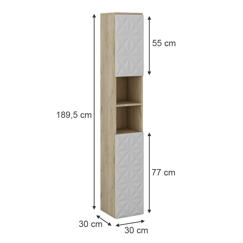 Badschrank "Edge" Weiß/Eiche 30 X 189.5 Cm Mit 2 Türen Und 3 Fächer Vicco 5 Badschrank "Edge" Weiß/Eiche 30 X 189.5 Cm Mit 2 Türen Und 3 Fächer Vicco – Bild 3